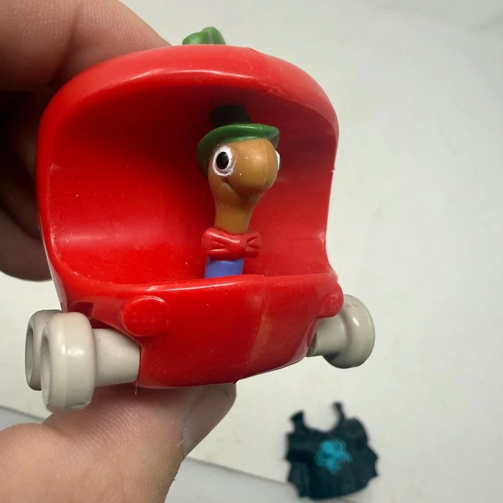 Vintage 1994 Richard Scarry Lowly Worm Red Apple Car Toy Busytown Collectible